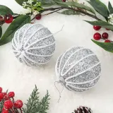 로열실버 글리터 장식볼 2p(10cm) (세로로프)