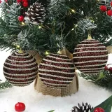 초코브라운 글리터 장식볼 3p(8cm) (가로라인)