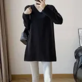 긴팔 브이넥 티셔츠 루즈핏 기모 롱티 힙덮는 V넥 상의