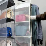 걸이형 3단 가방보관 정리대 베이지