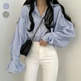 스트라이프 벌룬 셔츠 박시핏 남방