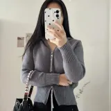 여성 크롭 집업 니트 가디건 클래식 스타일