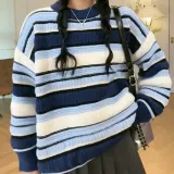 스트라이프 루즈핏 니트 2color 단가라 스웨터 울