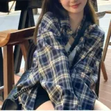 체크 셔츠 남방 클래식 카라 오버핏 여성 빈티지 캐주얼 의류