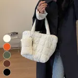 플라워 퀼팅 패딩 미니 토트백 파우치 세트