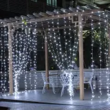 300구 투명선 LED 커튼 백색 지니전구 2mx2m