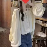 여성 블라우스 오버핏 셔츠 단추 카라 셔츠 하객룩 데일리 셔츠