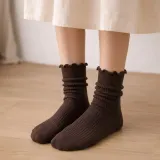 러블리 프릴 양말 브라운 여성 데일리 골지 삭스