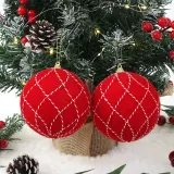 핫레드 패브릭 장식볼 2P(10cm) (다이아체크)