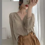 패턴 브이넥 차르르 봄 긴팔 여리핏 블라우스 여성상의 플라워블라우스