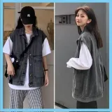 블랙 청조끼 여성 오버핏 조끼 체형커버