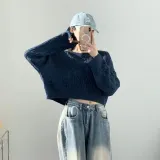 꽈배기 니트 루즈핏 세미크롭 긴팔 풀오버
