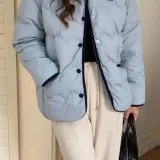 배색 패딩 점퍼 여성 퀼팅 아우터