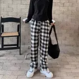 체크 기모 바지 루즈핏 와이드팬츠 뽀글이 양털 팬츠