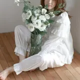 여성 홈웨어 레이스 리본 순면 원피스 잠옷 실내복