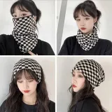 여성 체커보드 니트 방한 넥워머 마스크 비니모자