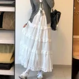 롱스커트 자수 캉캉 치마 레이스 밴딩 하의
