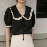 리본 카라 블라우스 레이스 셔츠 T180
