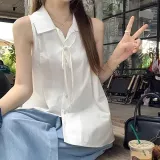 여름 여성 리본 카라 민소매 블라우스 나시 데이트룩
