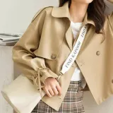 여성 자켓 카라 숏 트렌치코트 더블버튼 아우터