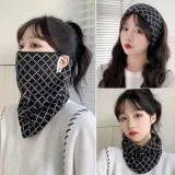 여성 체커보드 니트 방한 넥워머 마스크 비니모자