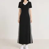 배색라인 브이넥 맥시 반팔원피스