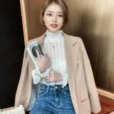 레이스 블라우스 긴팔 티셔츠 여성 시스루 프릴 목티 레이어드룩