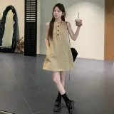 캐주얼 여름 민소매 미니 원피스 버튼 나시 A라인