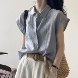 민소매 셔츠 카라 린넨 루즈핏룩 데일리 하객룩