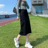 블랙 롱스커트 베이직 모던 치마 무지 스타일 데일리룩