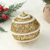 로열골드 글리터 장식볼 2p(10cm) (화이트로프)