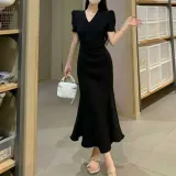 원피스 퍼프소매 슬림핏 머메이드