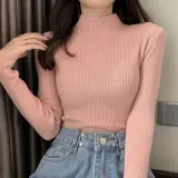 반폴라 골지 긴팔 티셔츠 슬림핏 이너웨어 데일리 상의