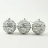 로열실버 글리터 장식볼 3p(8cm) (진주가로라인)