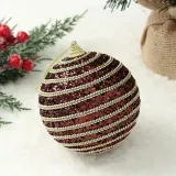 초코브라운 글리터 장식볼 2p(10cm) (가로줄무늬)