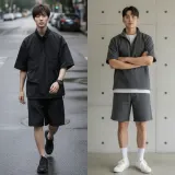 남자 아노락세트 여름 바스락 트레이닝 반팔 반바지 세트 셋업 운동복 츄리닝