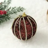 초코브라운 글리터 장식볼 3p(8cm) (세로라인)