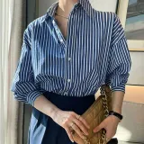 여자남방 오버핏 스트라이프 블라우스 루즈핏 셔츠 오피스룩