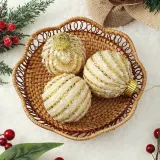 시스루 레이스 장식볼 3p(8cm) (라운드골드)