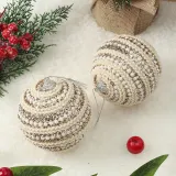 샴페인골드 글리터 장식볼 2p(10cm) (진주&로프)