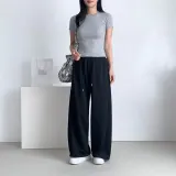 스트릿 와이드 스트링 바지 오버핏 허리밴딩 트레이닝