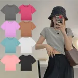여성 반팔 크롭티셔츠 라운드넥 배꼽티 데일리 상의
