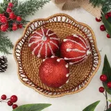 루비레드 글리터 장식볼 3p(8cm) (진주드롭)