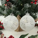 시스루 레이스 장식볼 2p(10cm) (화이트&실버그물)
