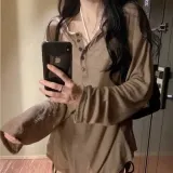 여성 긴팔 티셔츠 헨리넥 버튼 루즈핏 상의 롱슬리브