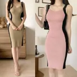 스커트 라인 브이넥 원피스 슬림 핏 보정 원피스