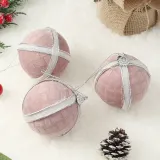핑크블라썸 패브릭 장식볼 3p(8cm) (화이트라인)