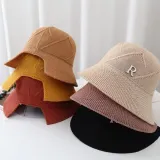 버킷햇 여성 뒷트임 해변모자 R장식 밀짚모자 휴가용 챙모자