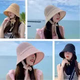 (모아픽) 여성 여름 버킷햇 턱끈 자외선차단 휴양지 모자