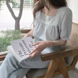 스퀘어넥 블라우스 퍼프소매 셔링 홈웨어 데일리 여름 상의